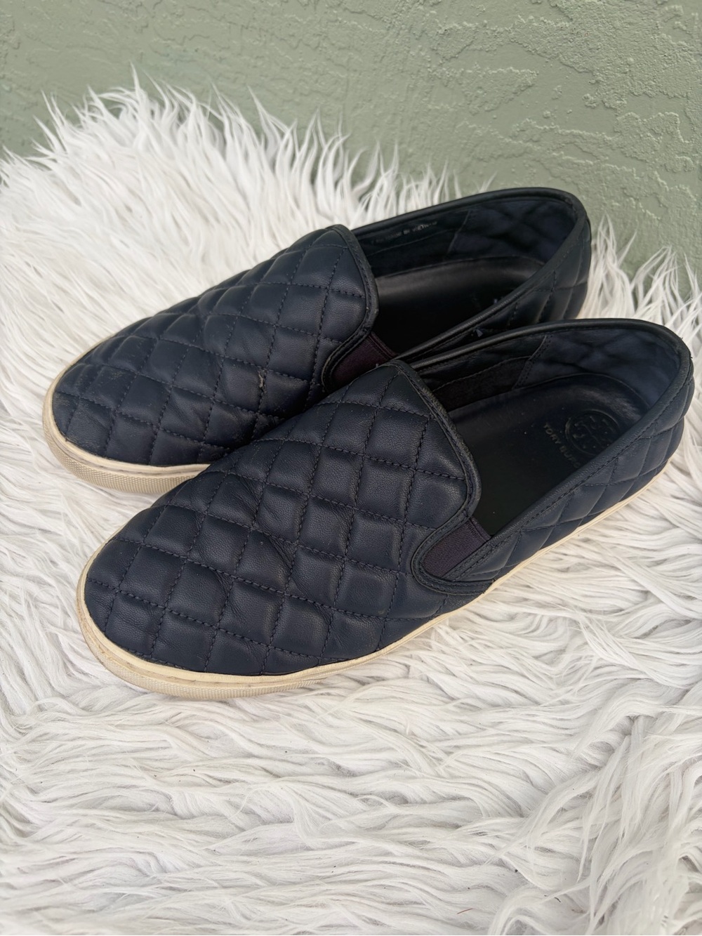 Tory Burch Blue Quilted Slip-On Loafers